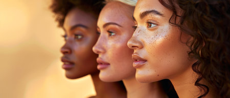 beauty, people and makeup concept - close up of beautiful african american women face with wet skin looking at camera outdoorsの素材