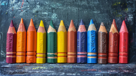 Colorful crayons on a blackboard. Back to school.の素材