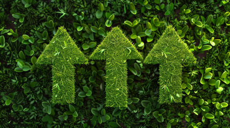 Green grass eco-friendly concept. 3D render of grass growing up on green backgroundの素材