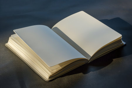 Open book with blank pages on black background. Back to school.の素材