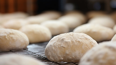 Freshly baked bread on a baking sheet. Selective focus.の素材