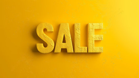 Word sales on a yellow background. 3d illustrations. Top view.の素材