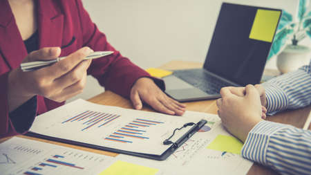Brainstorming of business people, Businessmen are meeting a marketing team and come up with profitable strategies for the growth of the company, Finding ways to make financial profits.の写真素材