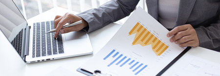 Businessmen analyze market data and calculate the cost of buying-selling products for a client's...
