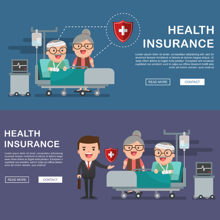 A Vector Illustration Of A Old Man In The Hospital Injured And