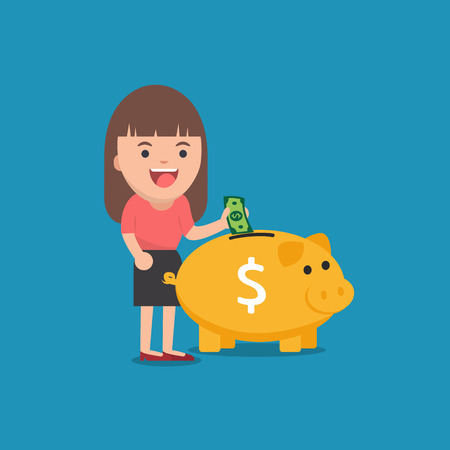 business woman with golden piggy bank, Pensionのイラスト素材