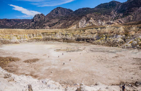 Nisyros Volcano and the Stefanos crater aerial view, Volcanic Island of Nisyros, Kos, Greeceの写真素材
