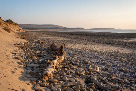 Whiteford sands beach at sunset, Swansea, Wales UKの写真素材
