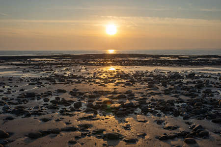 Whiteford sands beach sunset, Gower, Wales UKの写真素材