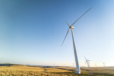 Wind farm in Wales, UK. Sustainable wind power concept
