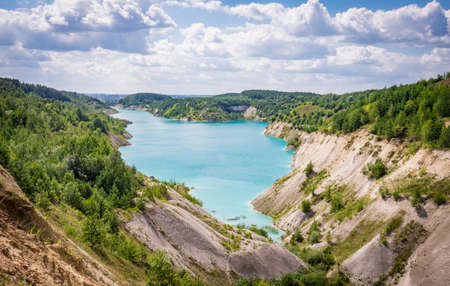 Volkovysk chalk pits or Belarusian Maldives, beautiful saturated blue lakes. Famous chalk quarries near Vaukavysk, Belarus. Developed for the needs of Krasnaselski plant construction materials.の写真素材