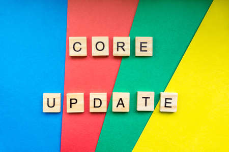 Core update text with wooden tiles, algorithm update SEO termの写真素材
