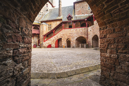 Castell Coch or the Red Castle courtyard. Cardiff, South Wales, the United Kingdom - September 15, 2021のeditorial素材