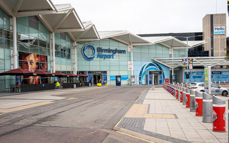 Birmingham International Airport building with logo sign. Birmingham, the UK - October 14, 2021のeditorial素材