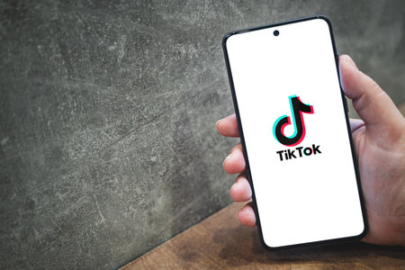 Tiktok app logo on phone screenのeditorial素材