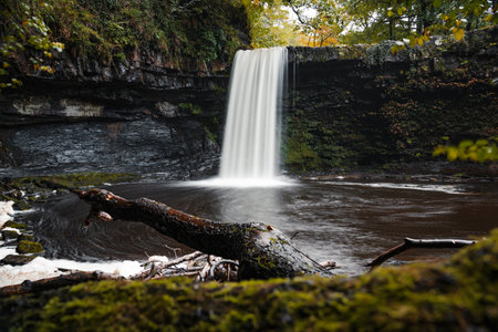Sgwd Gwladys waterfall in Brecon Beacons, Wales, UK GBの写真素材