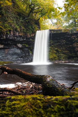 Sgwd Gwladys waterfall in Brecon Beacons, Wales, UK GBの写真素材