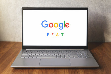Google EEAT on laptop screenのeditorial素材