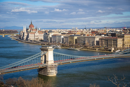 The Szechenyi Chain Bridge under renovationのeditorial素材