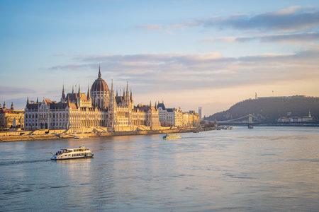 Danube River Cruise boats in Budapestのeditorial素材