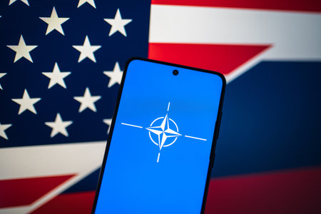 NATO, the US and Russia flagsのeditorial素材