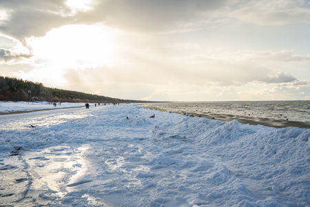 Baltic Sea beach in Snowの写真素材