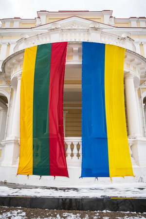 Ukraine and Lithuania Flagsのeditorial素材