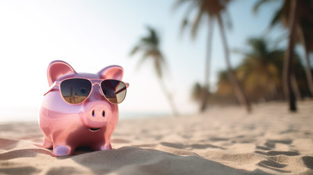 Piggy Bank on Beach Vacation Bannerの素材