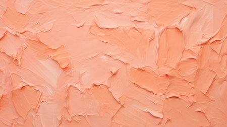 Abstract peach fuzz thick impasto background. Brush strokes, smears of pastel pink orange paint. The color of the year 2024.の素材