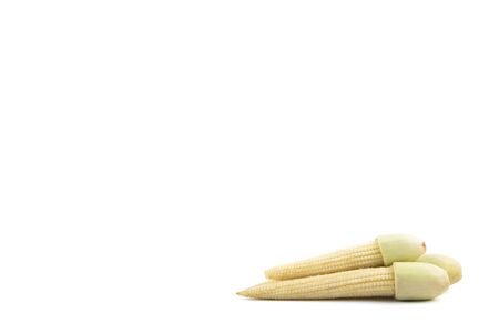 Isolated of Yellow Baby Corn on White Backgroundの写真素材