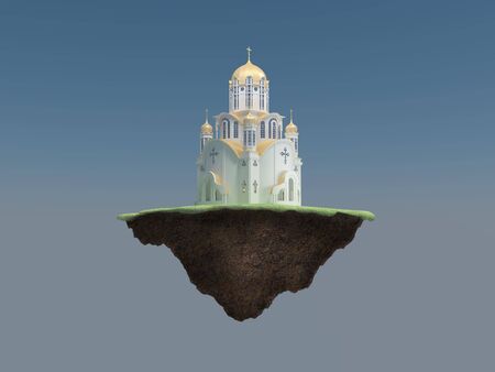 Church of flying on a piece of land.の写真素材