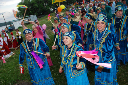 National folklore regional Bazhov festival. Held annually in Chelyabinsk, Russia. Gathers dancers, singers, painters, sculptors, blacksmiths, potters, folk crafts. Photographed in June 2009.のeditorial素材