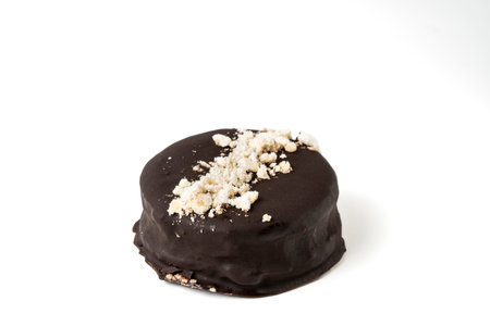 Chocolate cookies on a white background. Close-up shot.の写真素材