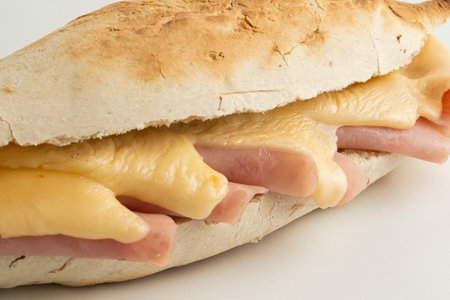 Ham and cheese sandwich on a white background. Close-up.の写真素材