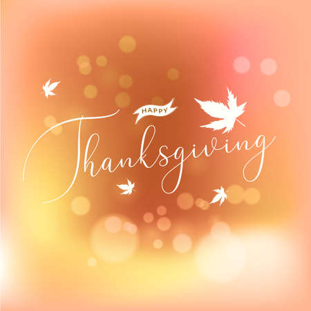 Calligraphy of Happy Thanksgiving on bokeh effect background. Can be used as greeting card or poster design.のイラスト素材