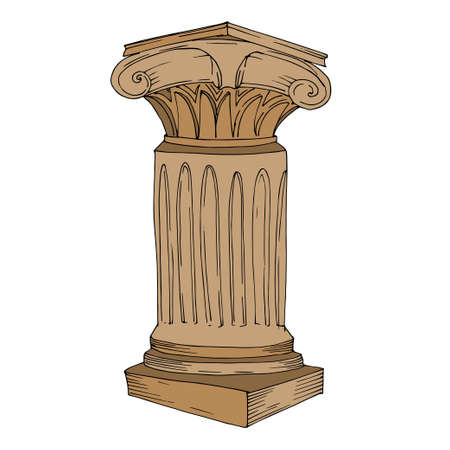 Vector Antique greek columns. Black and white engraved ink art. Isolated ancient illustration element.のイラスト素材