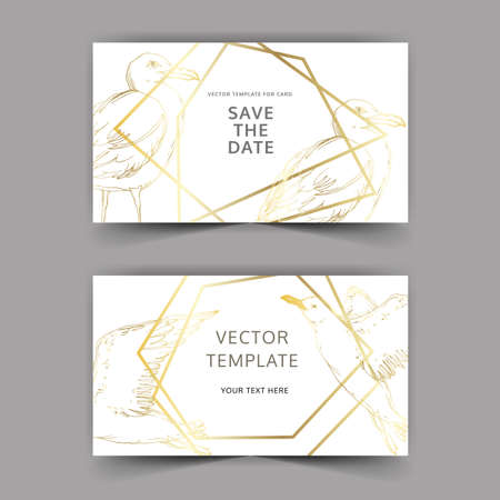 Vector Sky bird seagull in a wildlife. Black and white engraved ink art. Wedding background card decorative border.のイラスト素材