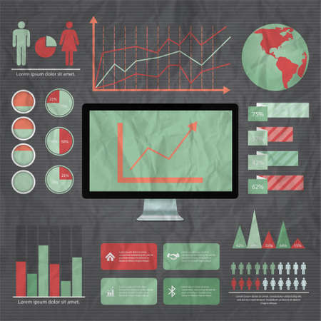 retro infographics set world mapのイラスト素材