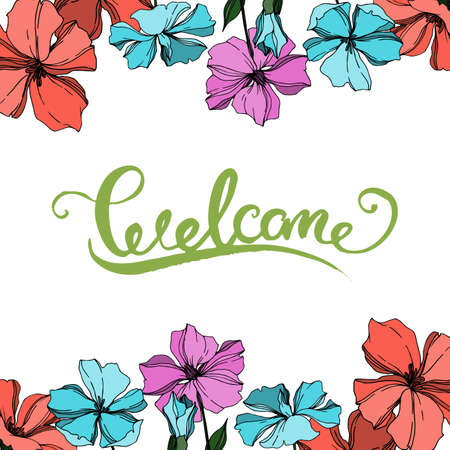 vector flax floral botanical flowersのイラスト素材