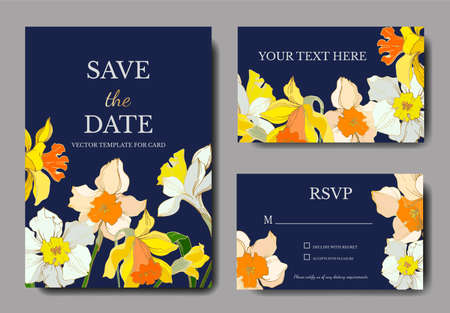 Vector Narcissus floral botanical flower. Black and white engraved ink art. Wedding background card decorative border.のイラスト素材