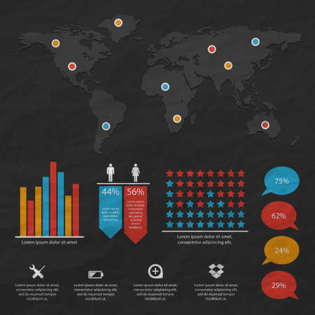 retro infographics set world mapのイラスト素材