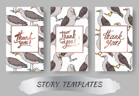 Vector Sky bird seagull in a wildlife. Black and white engraved ink art. Wedding background card decorative border.のイラスト素材