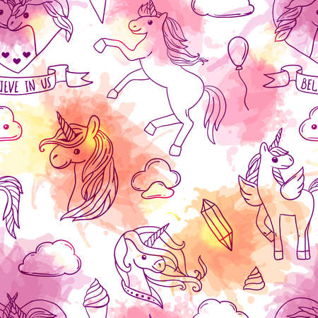 beautiful hand drawn vector illustration unicornのイラスト素材