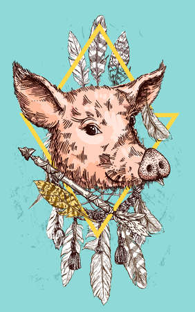 hand drawn vector illustration pig sketch symbol of new yearのイラスト素材