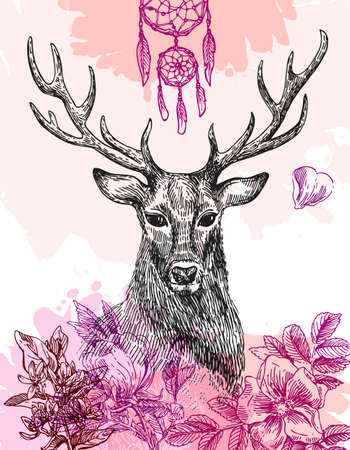 hand drawn deerのイラスト素材