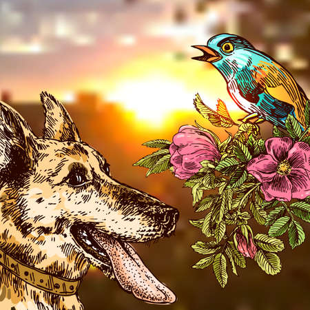 hand drawn vector illustration dogのイラスト素材