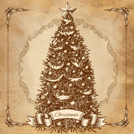 hand drawn christmas treeのイラスト素材