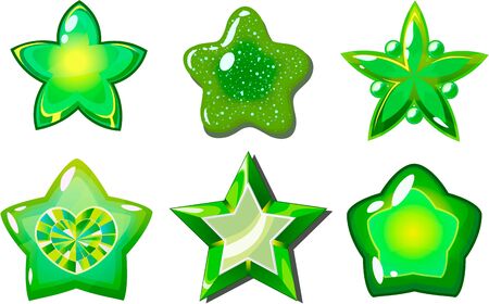 Cartoon vector star icons set, glow buttons for fantasy game, isolated on transparent background.のイラスト素材