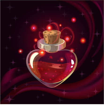 Cartoon fantasy magic icon for computer game. Magic bottle, gaming object for app. Vector illustration.のイラスト素材