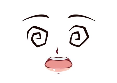 Scared anime face. Manga style funny eyes, little nose and kawaii mouth. Hand drawn vector cartoon illustration.のイラスト素材